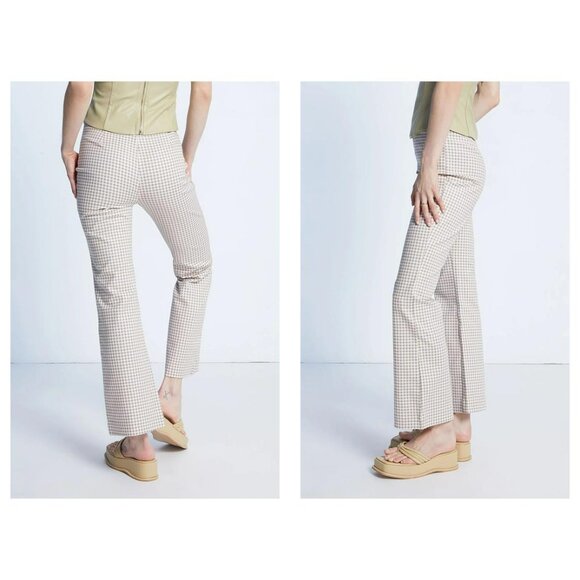 WeWoreWhat Beige and Blue Checkered Pants Slight Flare Leg Sz 00 NWT Preppy - Picture 2 of 15